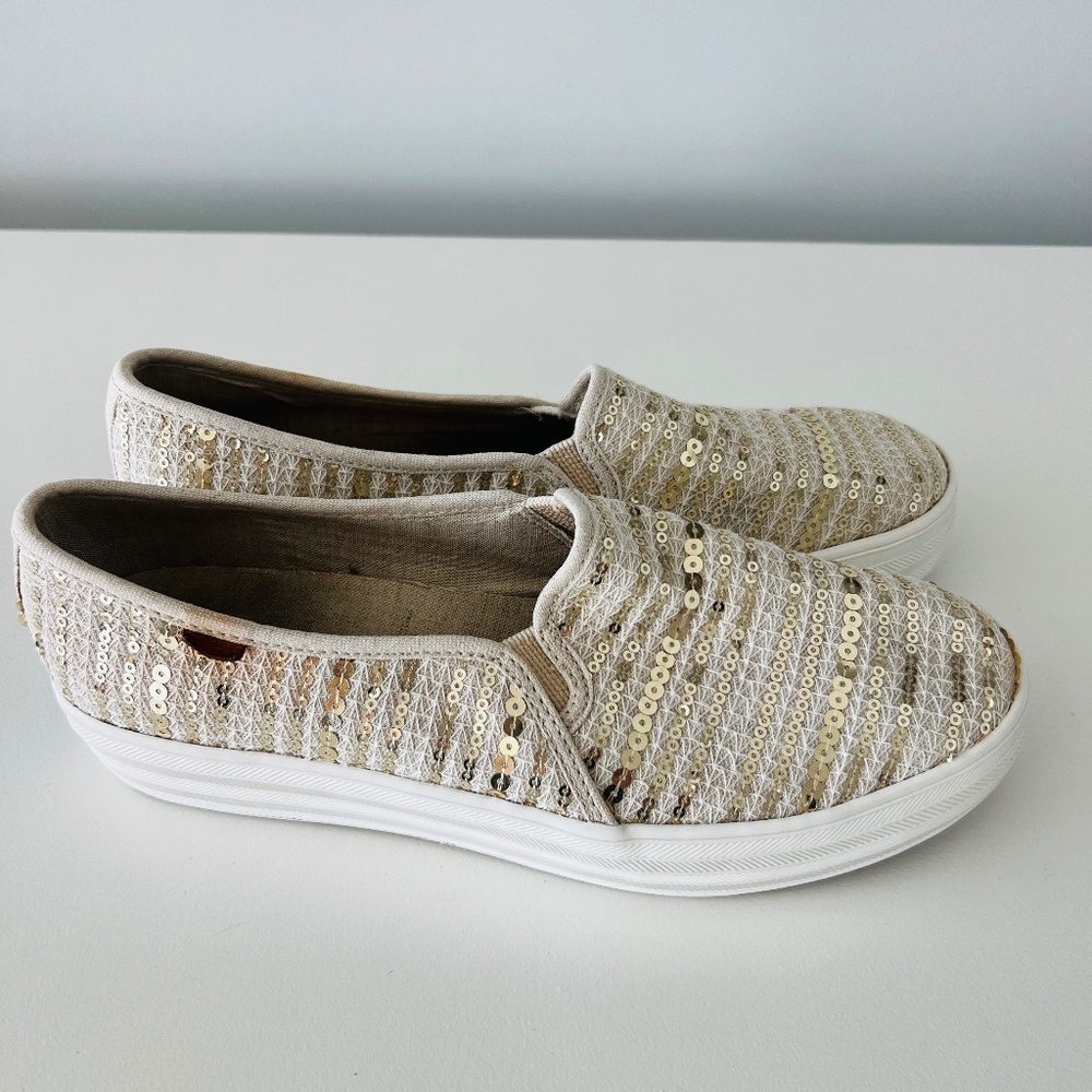 Keds Gold Sequin Platform Slip On Size 7.5